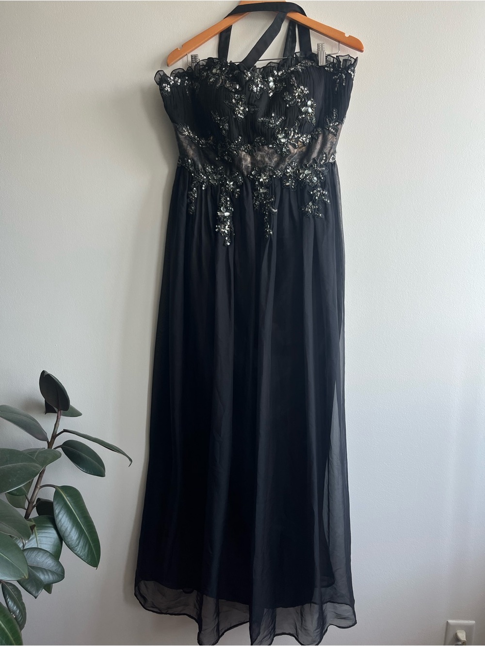 Celestial Gothic Whimsical Beaded Black Evening Dress Size 14 Formal Prom Maxi